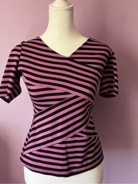 Candie's purple and Black Striped Short Sleeve Tee Womens M
